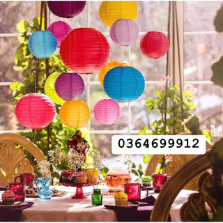 Đèn lồng tròn vải lụa không tua nhiều màu sắc