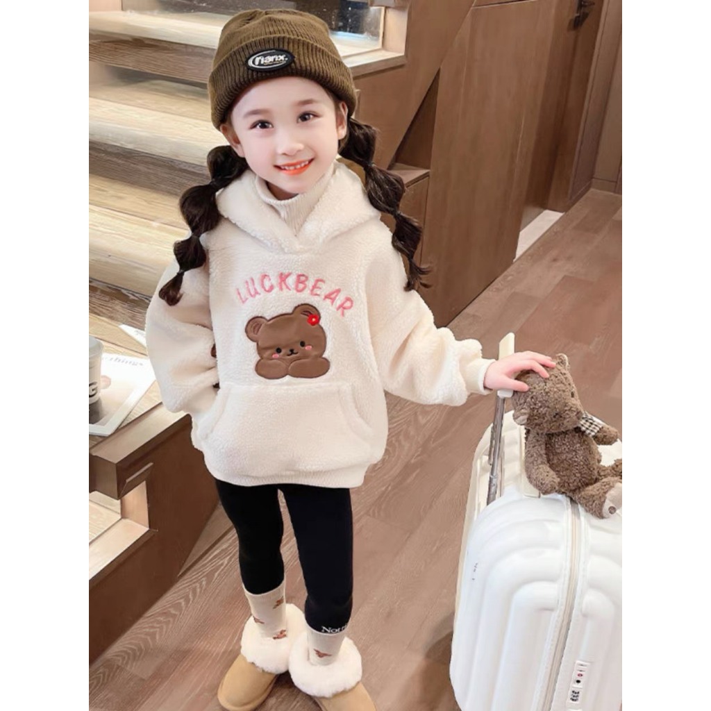 Áo lông mũ hoodie thêu gấu cho bé