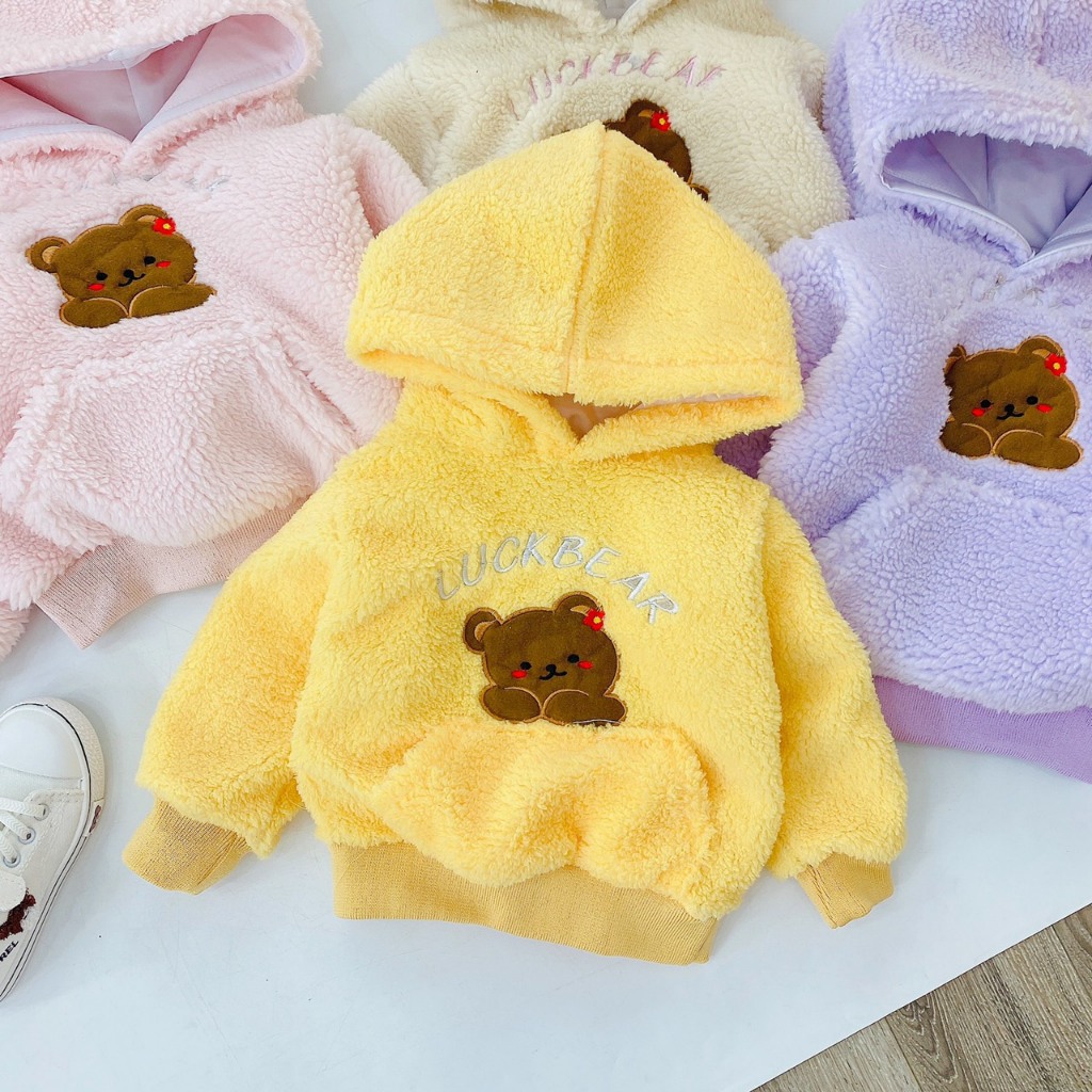 Áo lông mũ hoodie thêu gấu cho bé