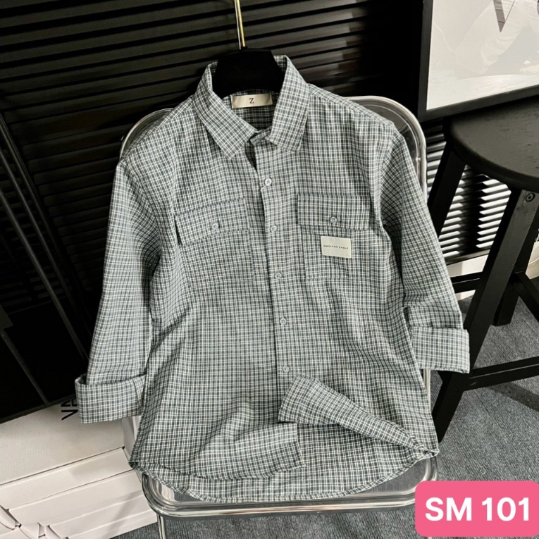 Áo sơ mi nam cao cấp chất liệu cotton đẹp màu nâu họa tiết karo dài tay kiểu dáng hàn quốc HADO27 mẫu mới