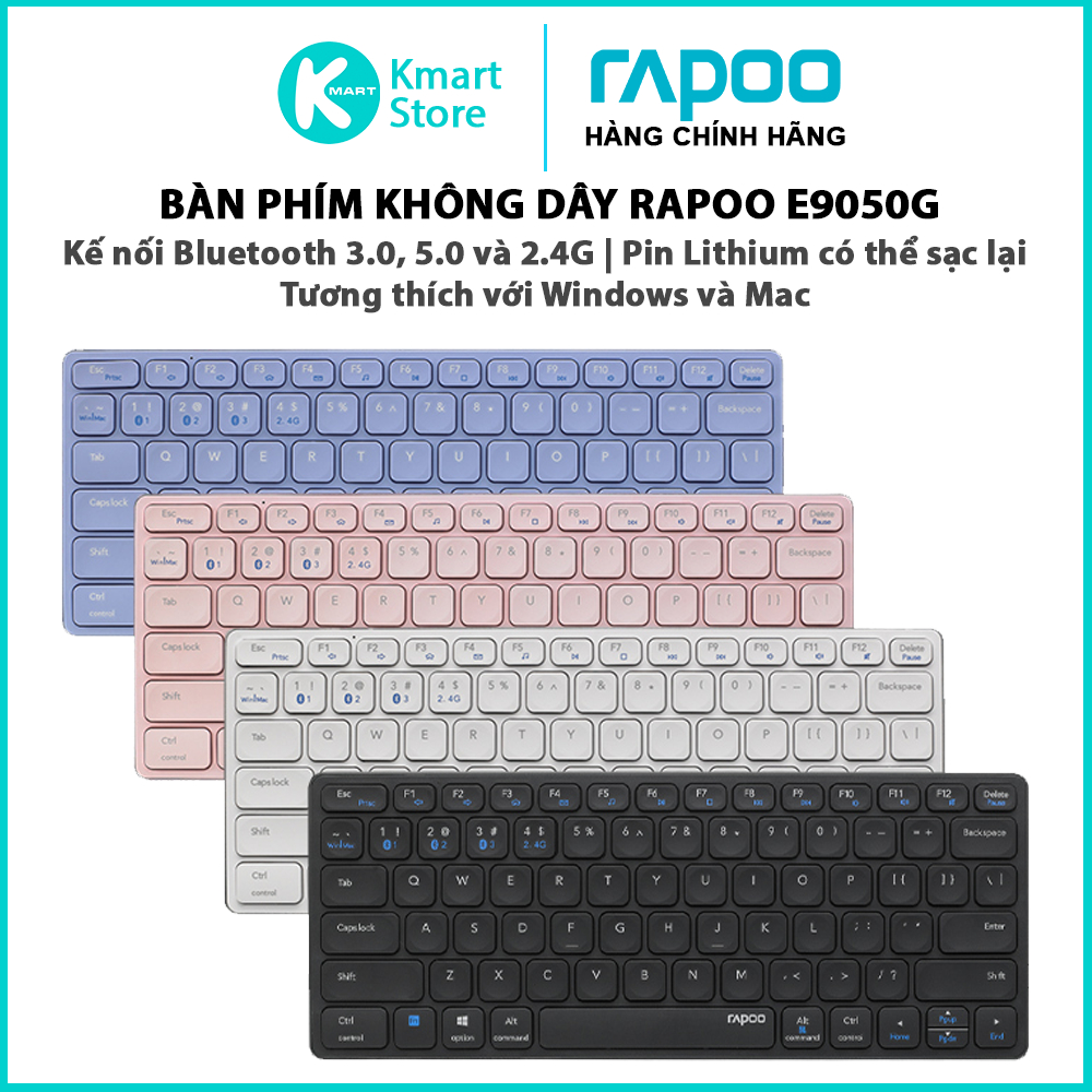 Bàn phím không dây Rapoo E9050G | Kết nổi Bluetooth 3.0, 5.0 và 2.4G | Pin có thể sạc lại | Bảo hành 2 năm