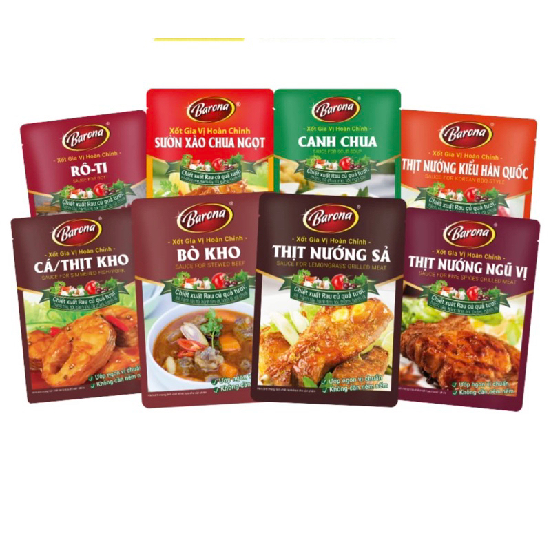 Gia vị Barona 80g các loại hoàn chỉnh không cần nêm nếm (cà ri, bò kho, canh chua, kho tàu, nướng sả