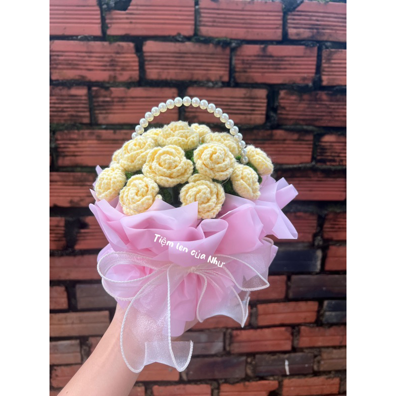 Giỏ hoa len 10 bông mini