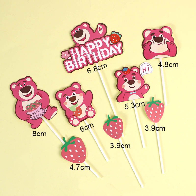 RẺ VÔ ĐỊCH- Set Cắm Giấy Gấu Lotso Kẹo Ngọt- Trang Trí Bánh Sinh Nhật, Bánh Kem