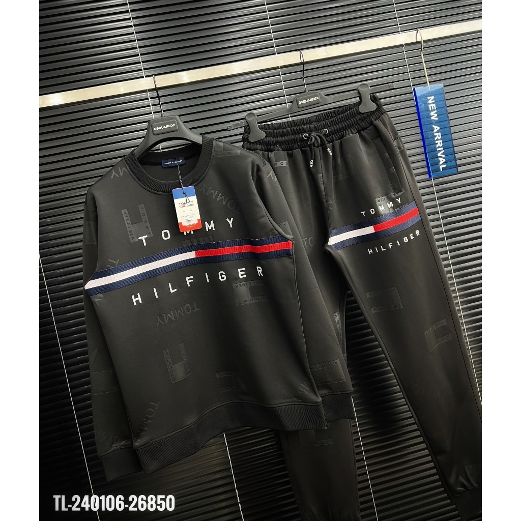🔥Hot🔥Bộ nỉ Tommy thêu vạch vân họa tiết thiết kế hot trend Nam Nữ Thu Đông 2023