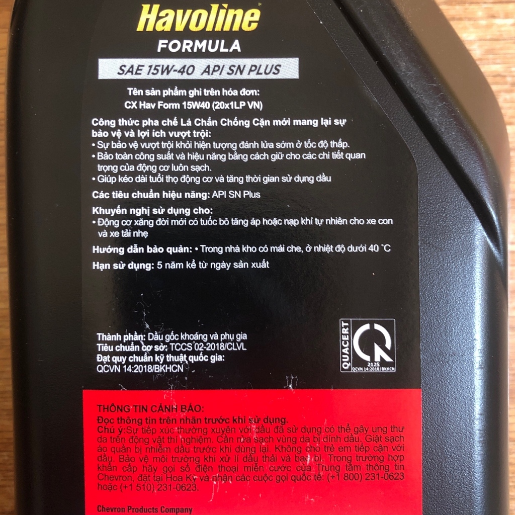 Nhớt ô tô Caltex Havoline Formula 15w40 cho máy xăng [ Chai 1L ]