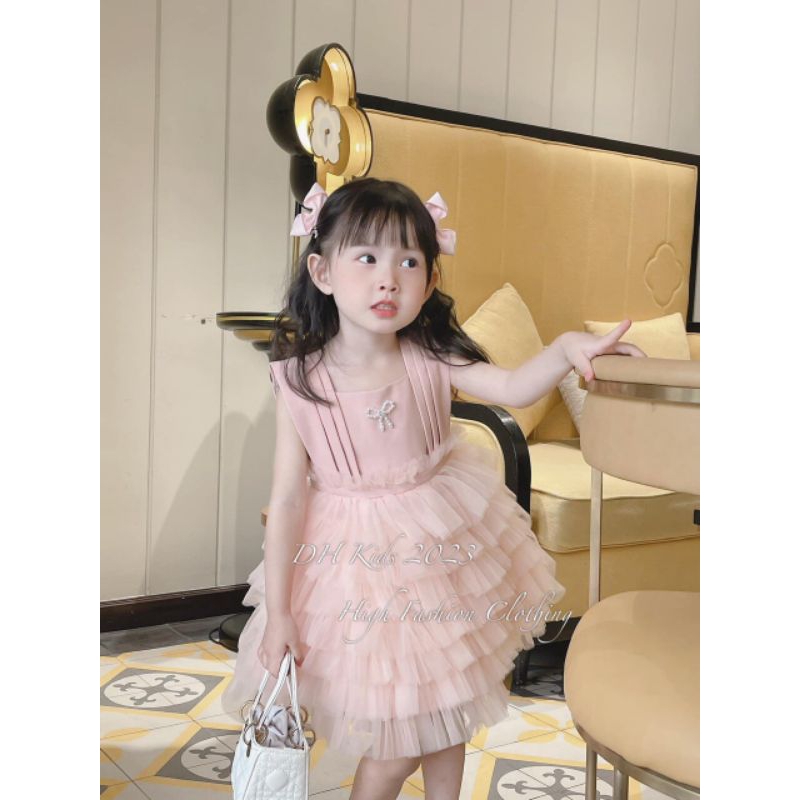 Váy công chúa cho bé gái.váy xinh phối ren  đi chơi hoặc dự tiệc cho bé gái 8 đến 21kgg. hình thật trải sàn