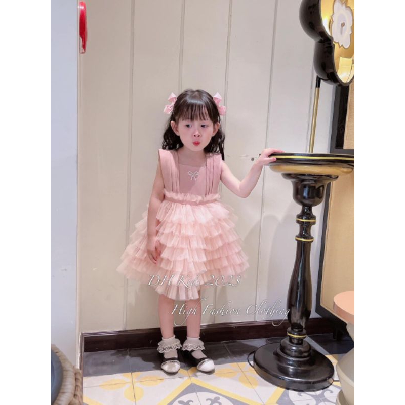 Váy công chúa cho bé gái.váy xinh phối ren  đi chơi hoặc dự tiệc cho bé gái 8 đến 21kgg. hình thật trải sàn