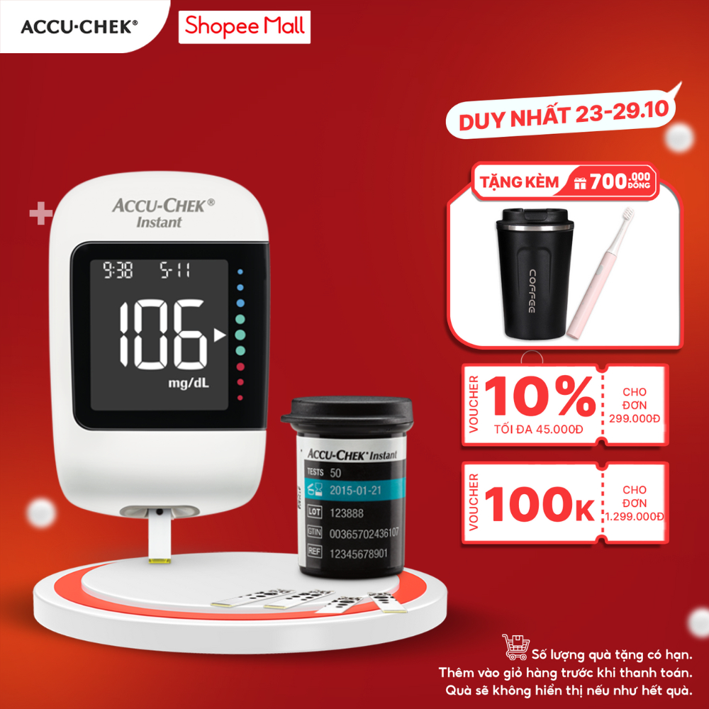 Máy Đo Đường Huyết ACCU-CHEK® Instant Kèm Hộp 50 Que Thử Đường Huyết ACCU-CHEK® Instant