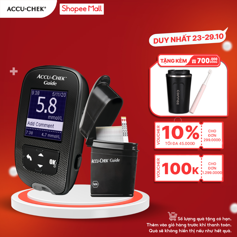 Máy Đo Đường Huyết ACCU-CHEK® Guide Kèm Hộp 50 Que Thử Đường Huyết ACCU-CHEK® Guide