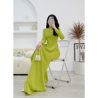 Áo dài trơn 2 tà lụa mỹ màu xanh cốm