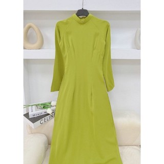 Áo dài trơn 2 tà lụa mỹ màu xanh cốm
