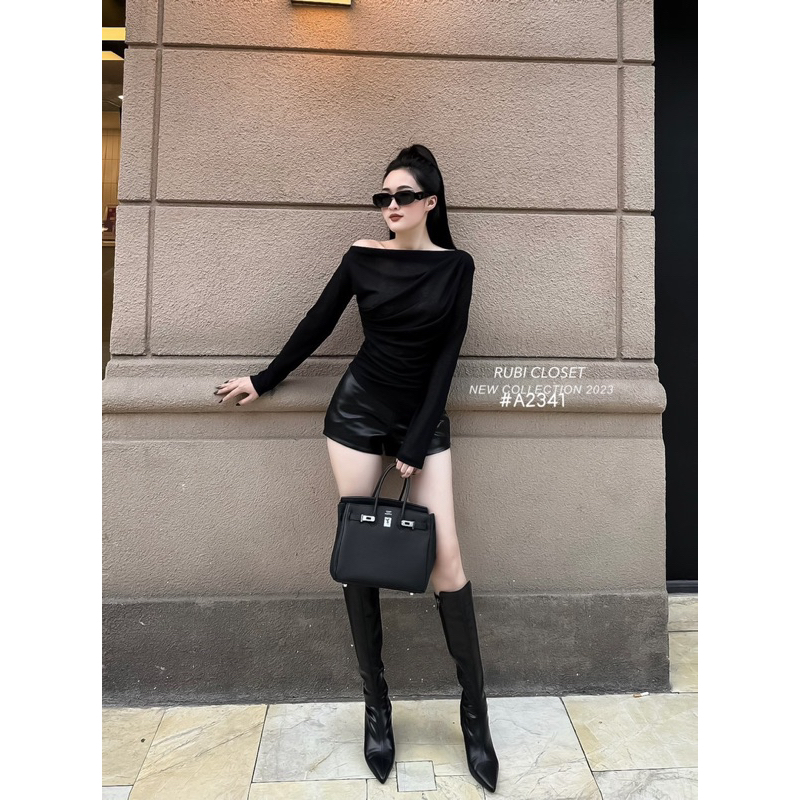 Áo Thun Zip Xếp Li Vai Nhún