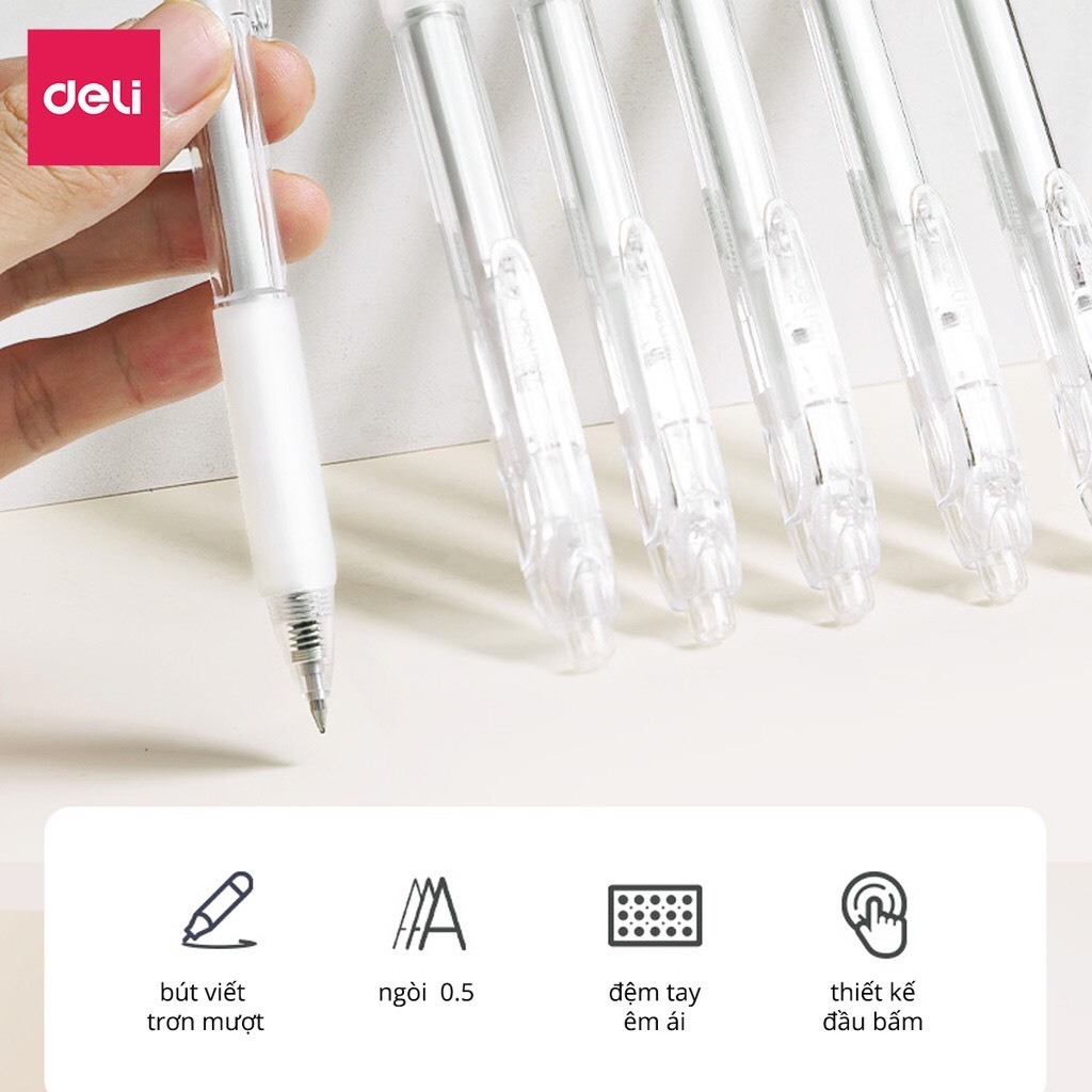 Bút gel Deli A575 và DELI A057B viết êm, mực nhanh khô mực xanh đen- Kami Store
