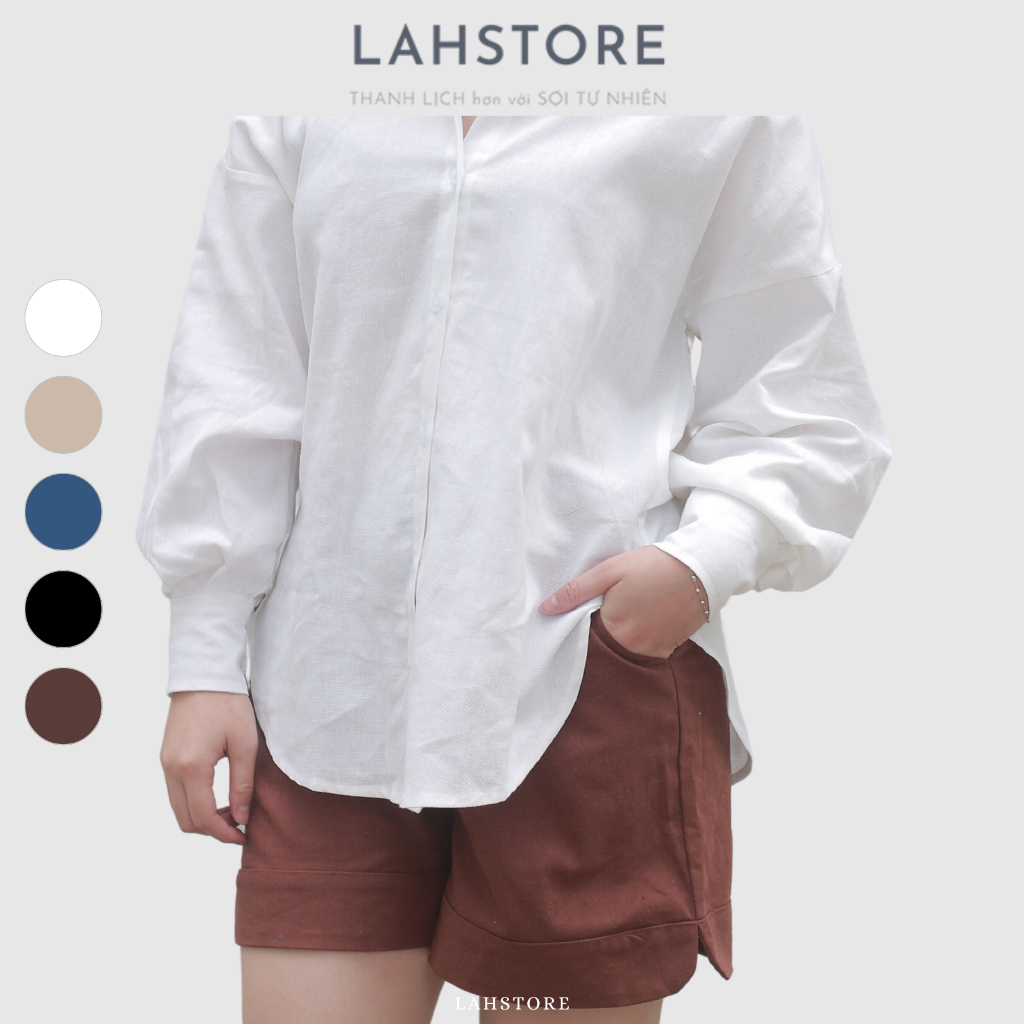 Quần đùi ống rộng vải linen LAHSTORE xẻ gấu, chun 2 bên eo (Nâu, Trắng, Đen, Be, Xanh)