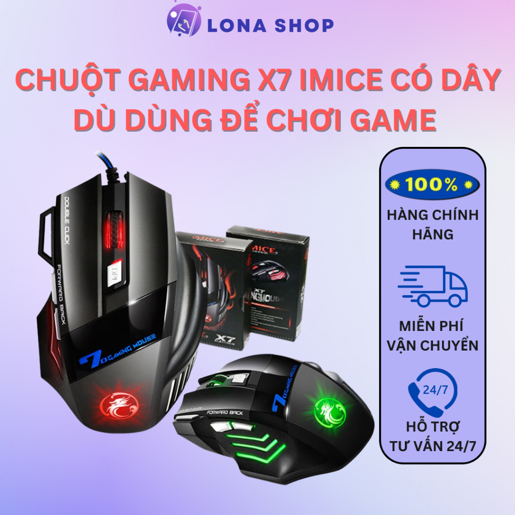 Chuột chơi game có dây IMice X7 Rgb bốn tốc độ, dùng cực êm có thể điều chỉnh cho PC và Laptop