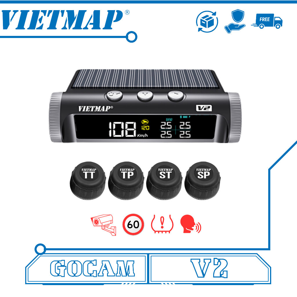 Cảm biến áp suất lốp kết hợp cảnh báo giao thông. Vietmap V2