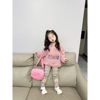 Set áo nỉ, quần legging len lót lông cừu cho bé gái hàng Quảng Châu