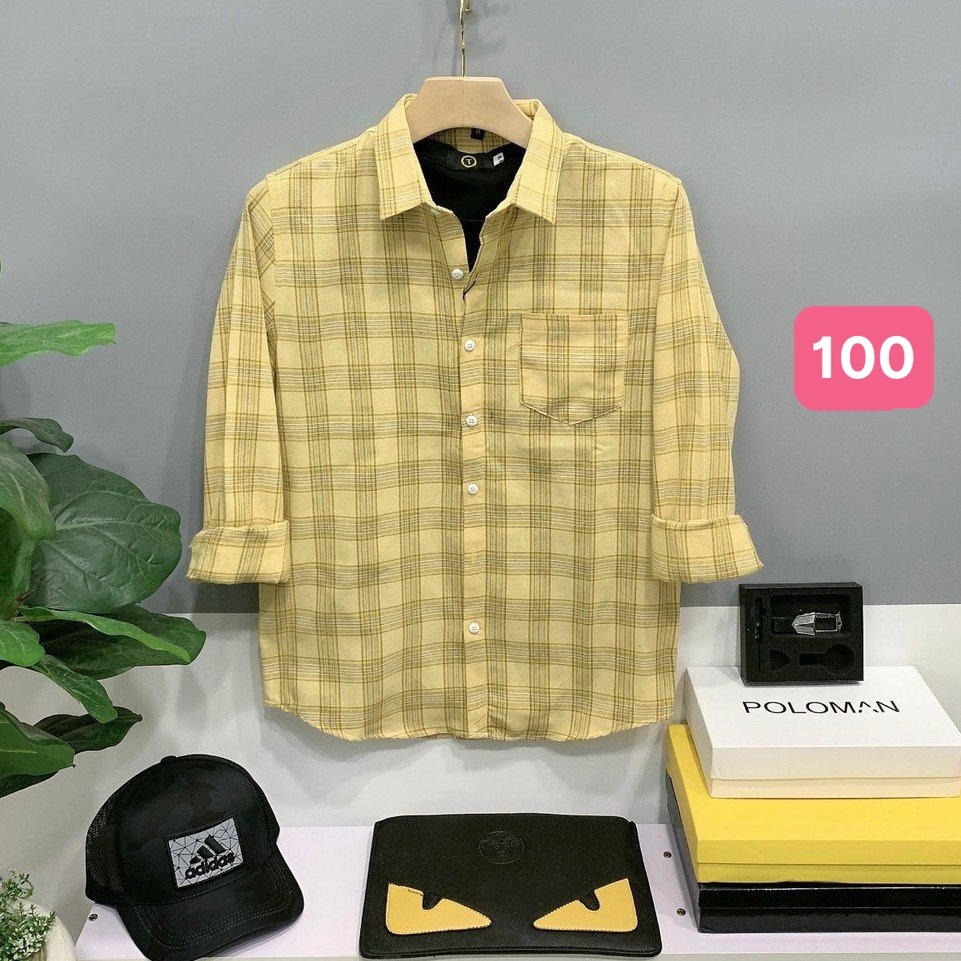 Áo sơ mi nam karo cao cấp chất liệu cotton đẹp màu vàng trắng kiểu dáng hàn quốc dài tay mới HAVADO22 nhiều mẫu