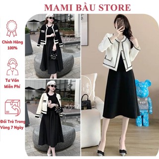 [V540] SET ĐẦM VÁY BẦU LEN THU ĐÔNG DÀI TAY HÀNG QUẢNG CHÂU CAO CẤP GỒM SAO KHOÁC NGOÀI VÀ VÁY - ĐẦM BẦU XINH FREESIZE