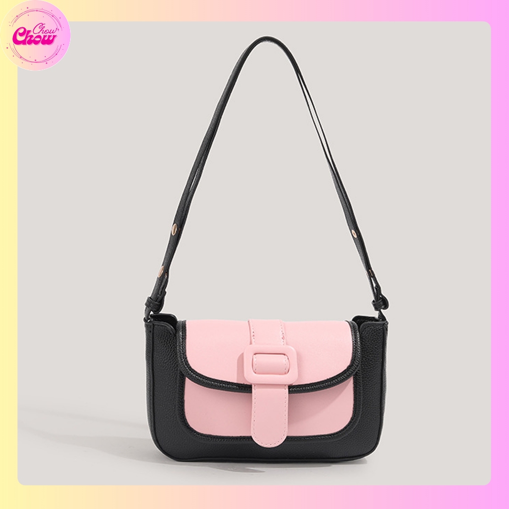 Túi xách vuông hồng phối đen thanh lịch Hàn Quốc - T054