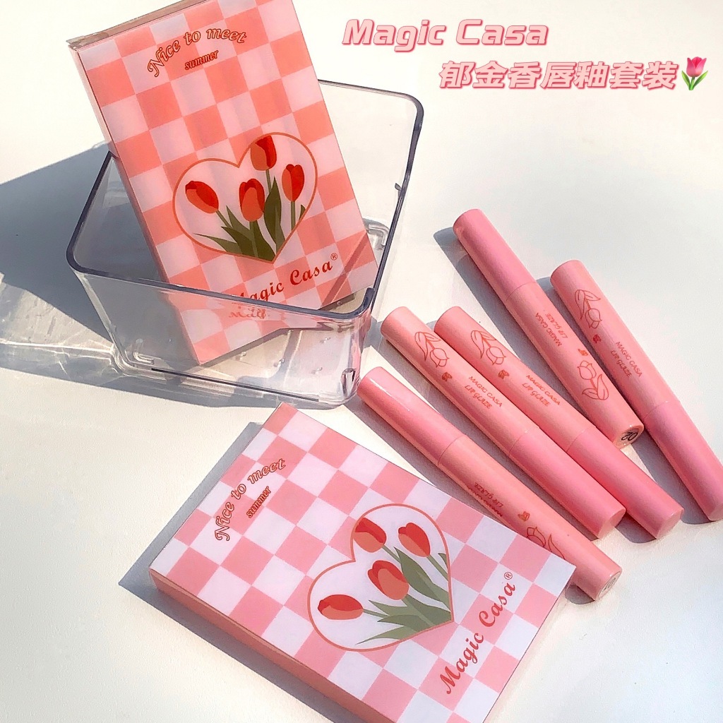 Set 5 Son Kem lỳ Hoa Tuylip MAGIC CASA Mùi Thơm Dễ Chịu Cực Xinh Chống Thấm Nước Cao Cấp