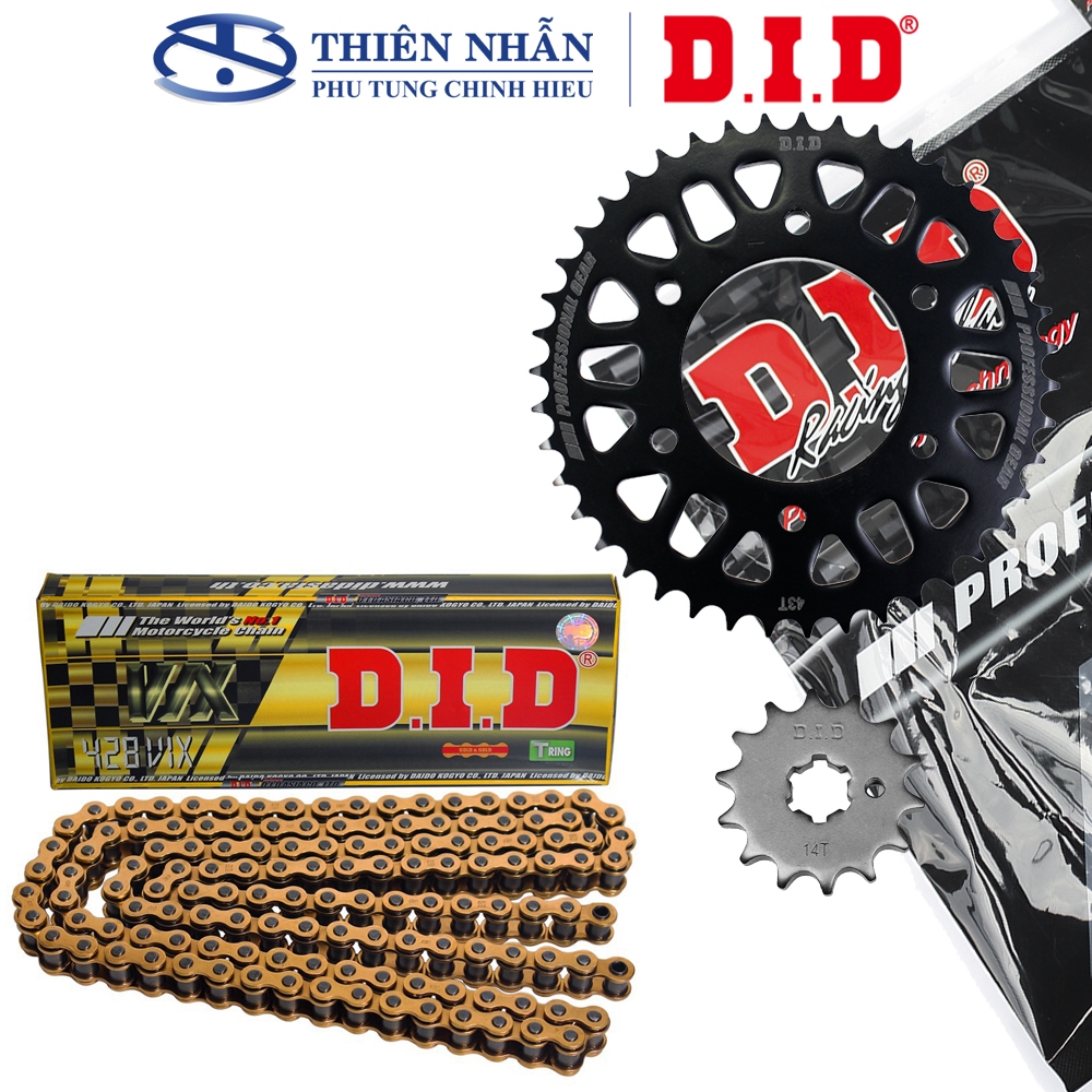 Nhông Sên Dĩa DID Exciter 150, Fz150i sên phốt cao su 428VIX-124L Gold, 14T-43T