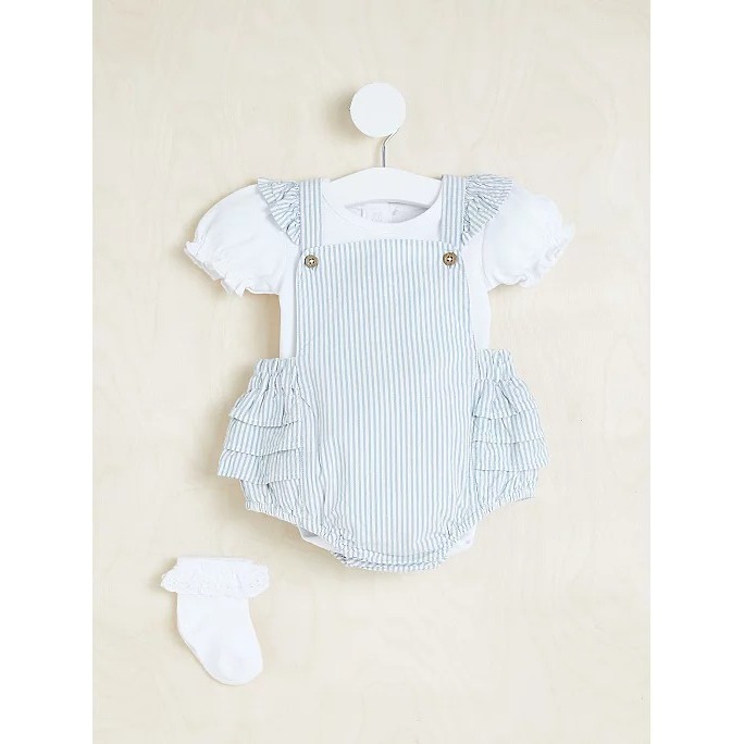 Set bodysuit yếm kẻ xanh kèm tất George_hàng chính hãng authentic