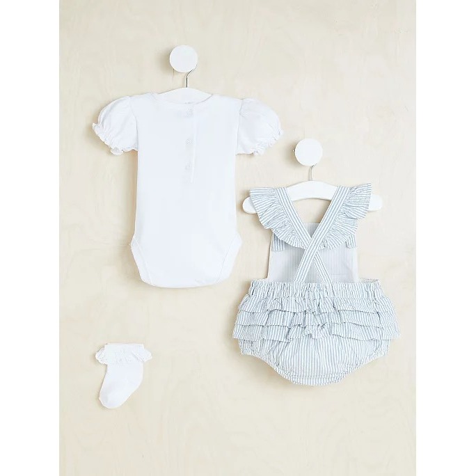 Set bodysuit yếm kẻ xanh kèm tất George_hàng chính hãng authentic