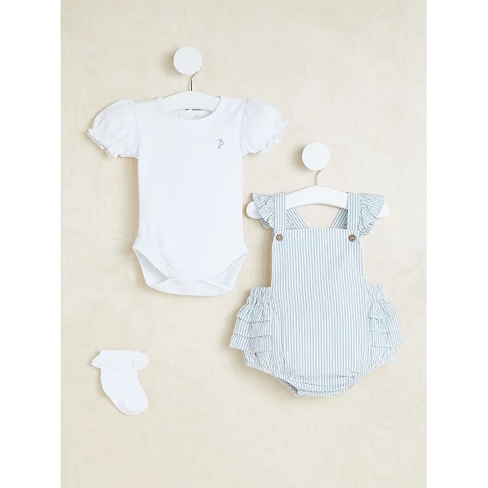 Set bodysuit yếm kẻ xanh kèm tất George_hàng chính hãng authentic