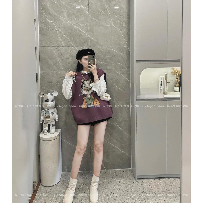 Áo gile len hình cô gái hàng qc