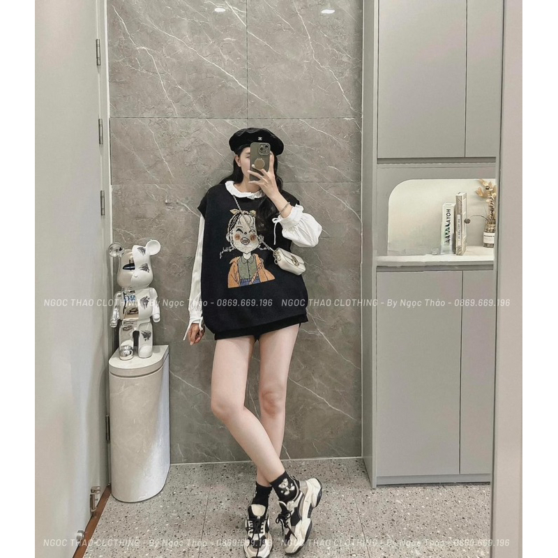 Áo gile len hình cô gái hàng qc