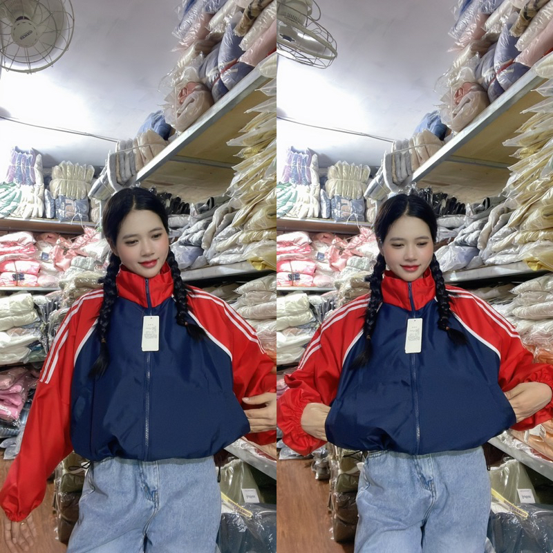 Áo Khoác Bomber Dù Croptop 2 Lớp Tay Bồng Cánh Dơi Trendy 2023