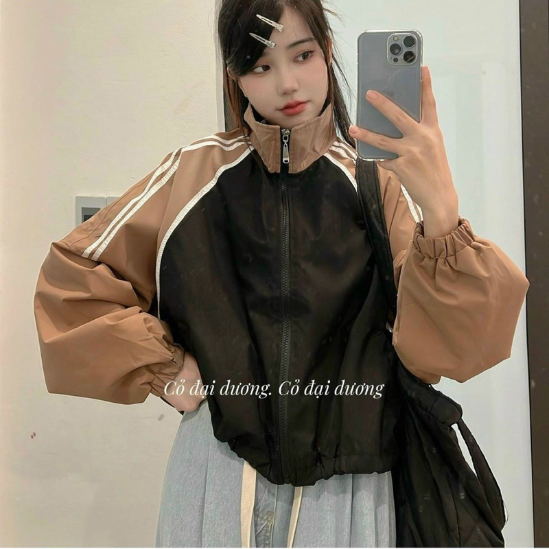 Áo Khoác Bomber Dù Croptop 2 Lớp Tay Bồng Cánh Dơi Trendy 2023