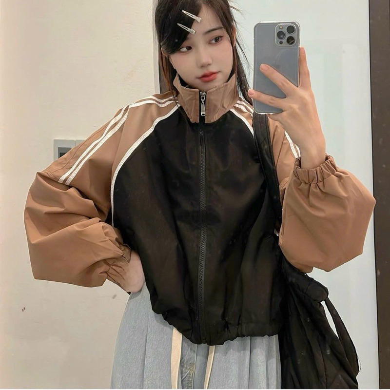 Áo Khoác Bomber Dù Croptop 2 Lớp Tay Bồng Cánh Dơi Trendy 2023