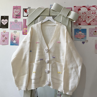 [ ẢNH THẬT ] ÁO CARDIGAN NƠ MÀU CÚC HOA CHẤT LEN DỆT KIM