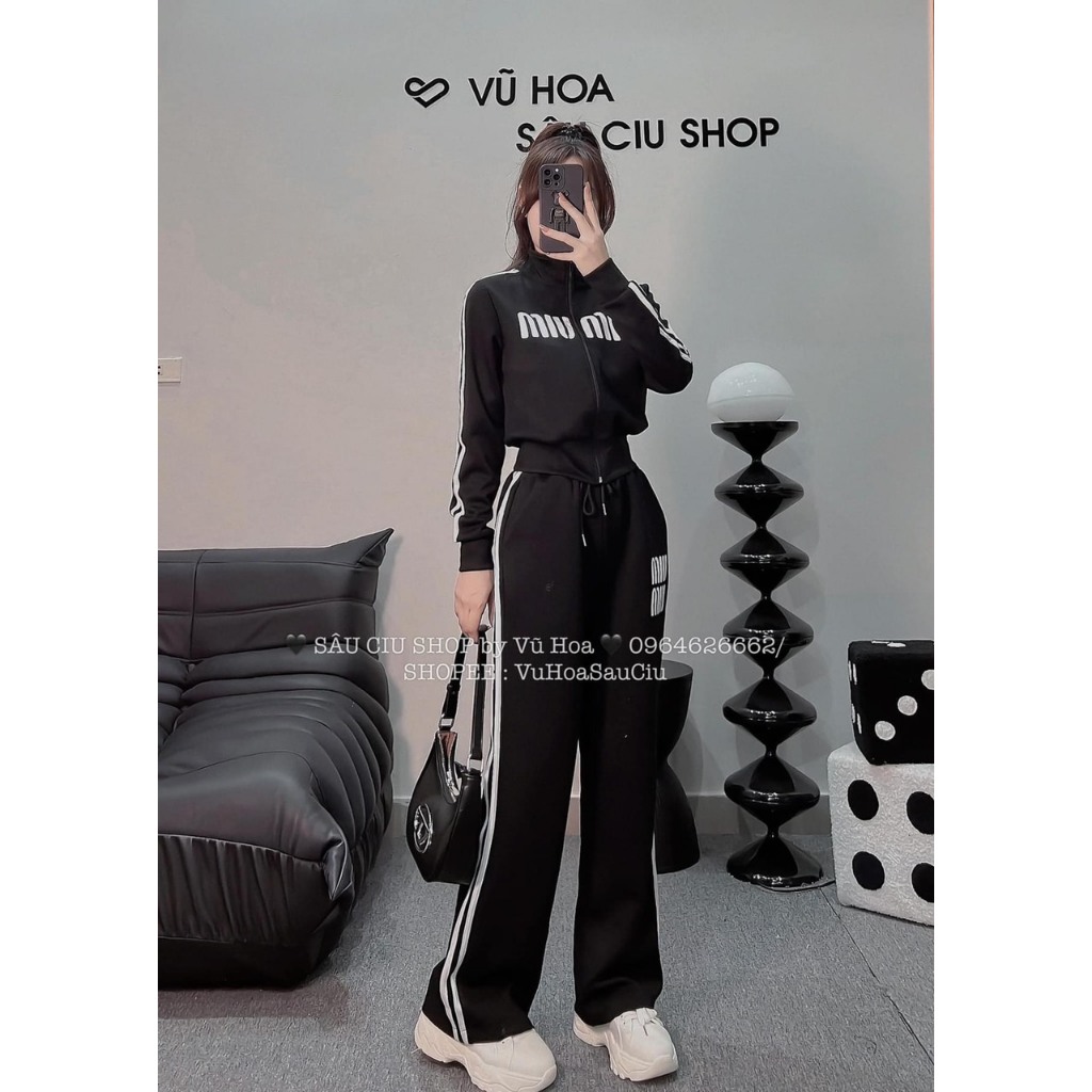 Bộ ÁO Khoác Umi Thể Thao Khóa Kéo  Chạy Sọc, Sét quần áo Dài Tay Thể Thao Hàng Thu Đông Dày Dặn