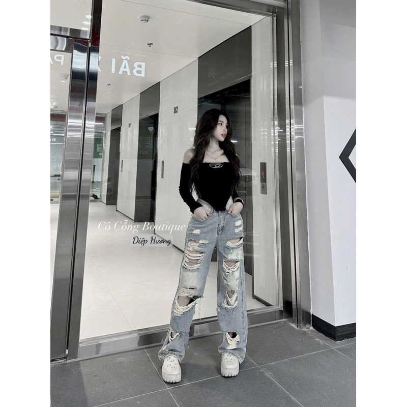 Áo trễ vai chữ D vạt trước dài