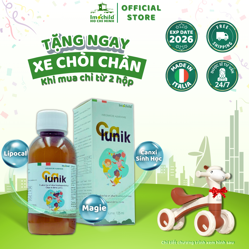 Canxi Sinh Học ITALIA IMOCHILD CALUNIK (Canxi Lipocal) Giúp Trẻ Bổ Sung Canxi Tăng Chiều Cao
