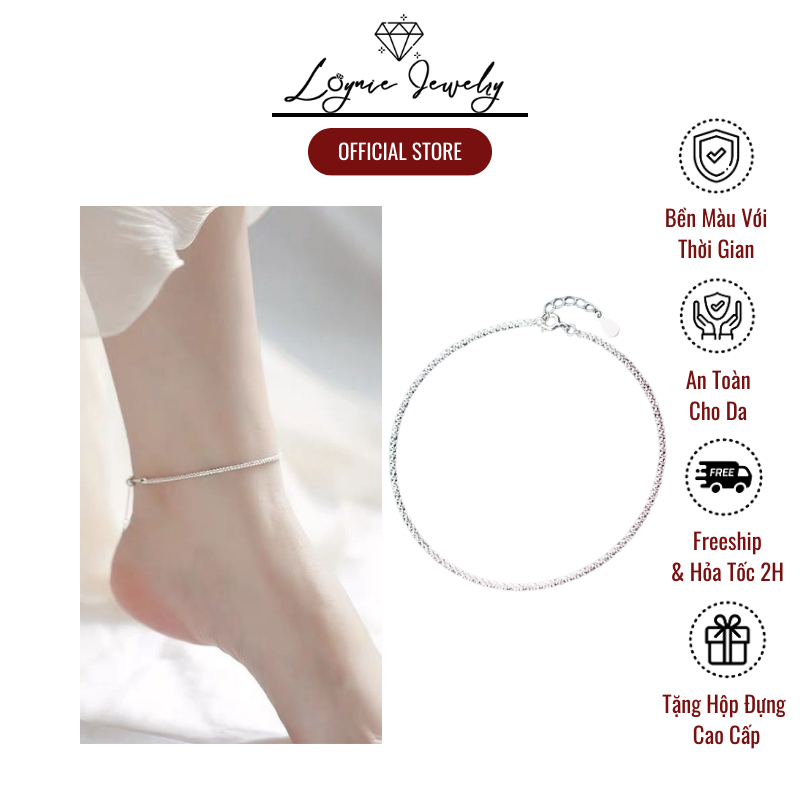 Lắc chân bạc nữ S925 dây xù lấp lánh Loynie Jewelry, vòng chân bạc Ý 925 mảnh phong cách dịu dàng, quà Noel