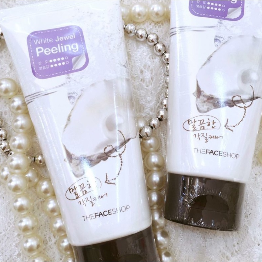 Tẩy tế bào chết mặt The Face Shop ngọc trai Hàn Quốc Smart Peeling White Jewel 120ml trắng da