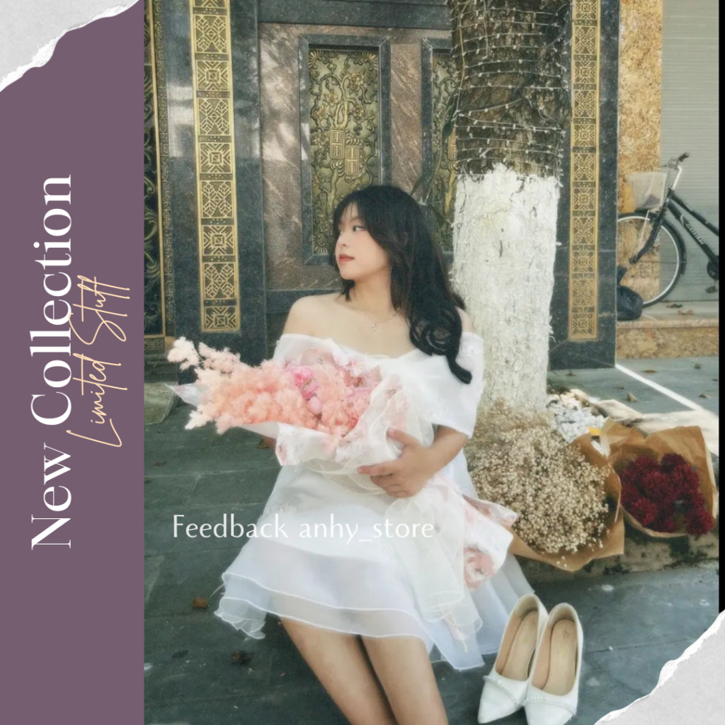 Đầm trắng tay dài đi chơi, dự tiệc phối áo nơ đen