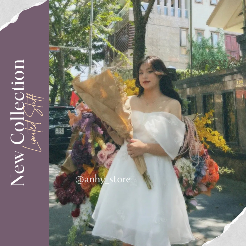 Đầm trắng tay dài đi chơi, dự tiệc phối áo nơ đen