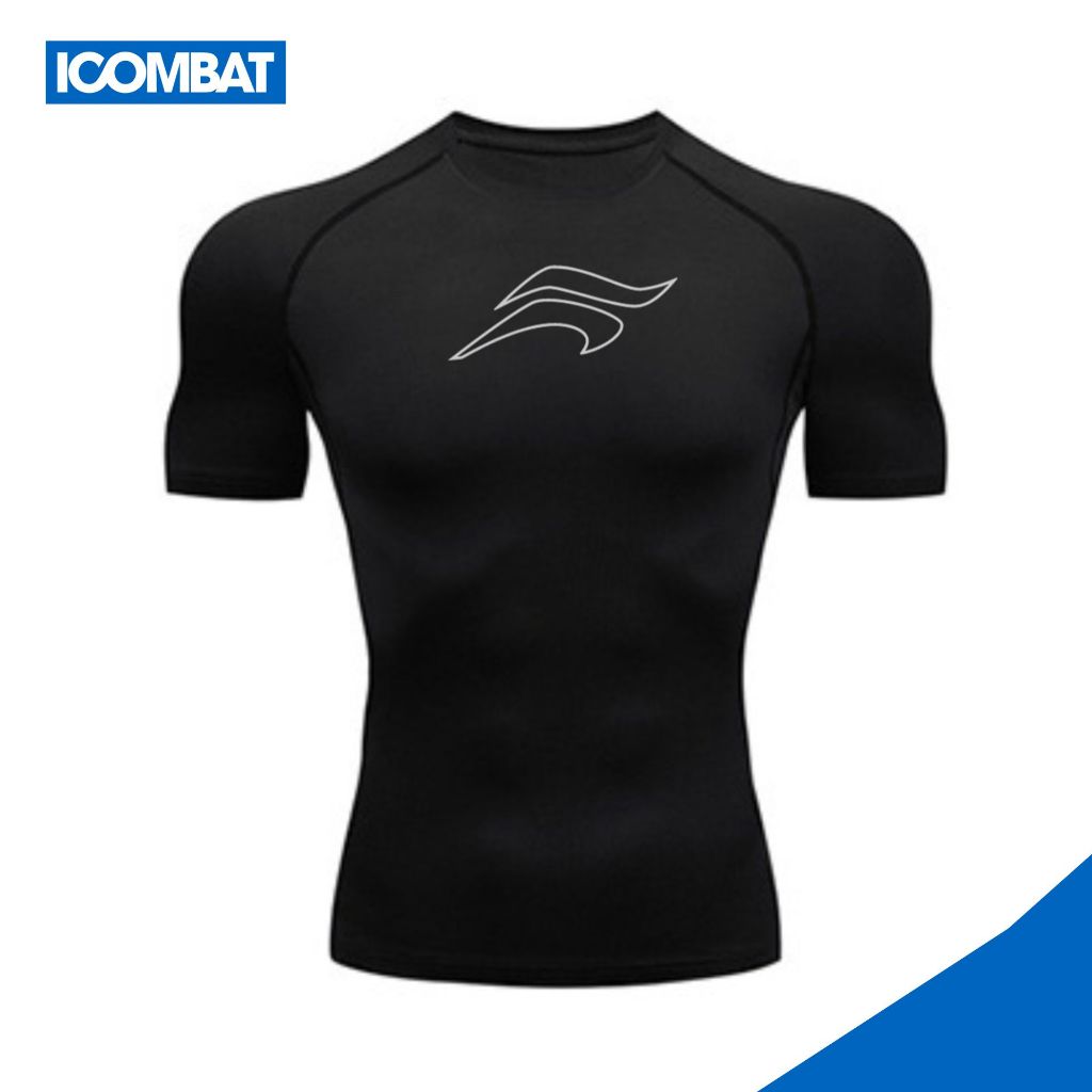 Áo thể thao nam ICOMBAT Logo Tee vải CoolMax thoải mái vận động, chạy bộ, GYM - Màu Đen
