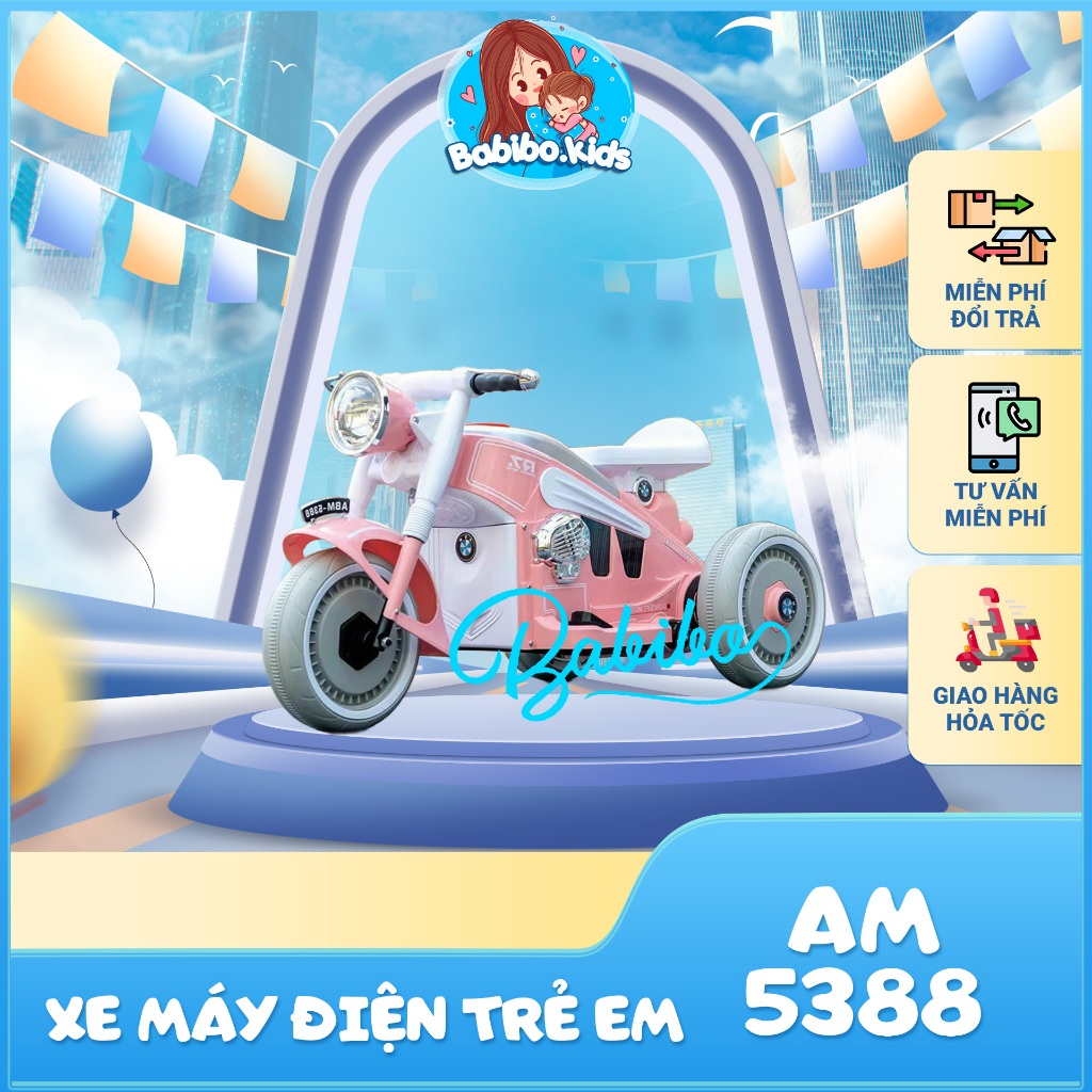 Xe máy điện, Xe điện cho bé tải trọng 35kg mã AM5388- Babibokids