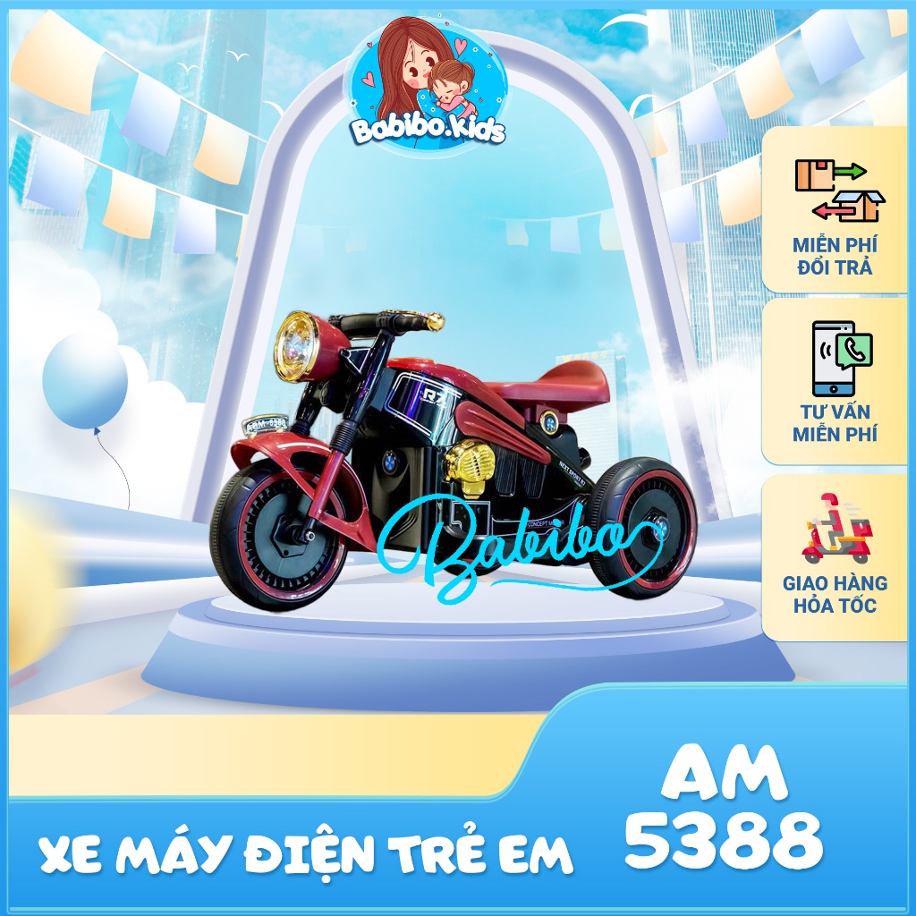 Xe máy điện, Xe điện cho bé tải trọng 35kg mã AM5388- Babibokids