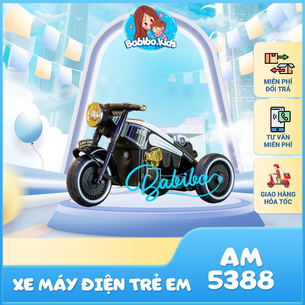 Xe máy điện, Xe điện cho bé tải trọng 35kg mã AM5388- Babibokids