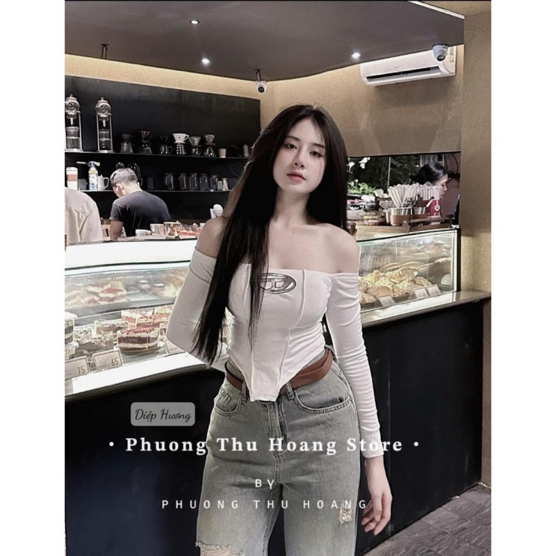 Áo trễ vai chữ D vạt trước dài