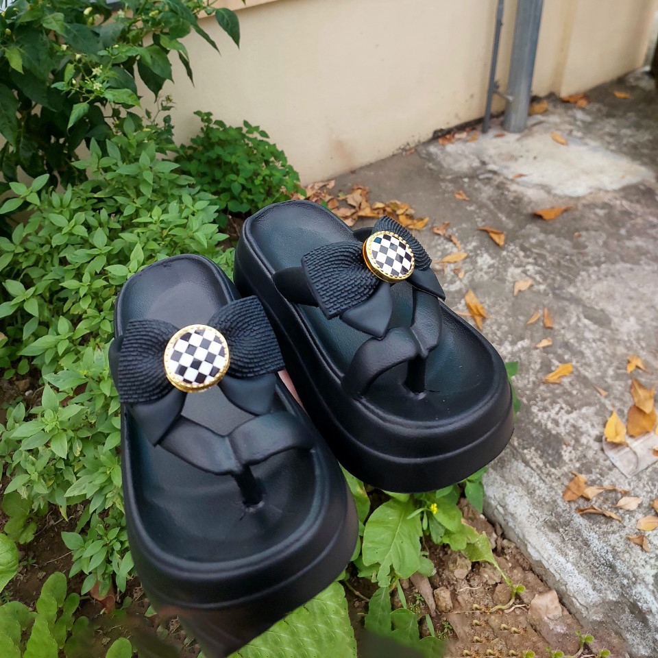 Dép Kẹp Phối Nơ Tôn Dáng 5cm Hàng Quảng Châu Siêu Nhẹ Phong Cách Trẻ Trung