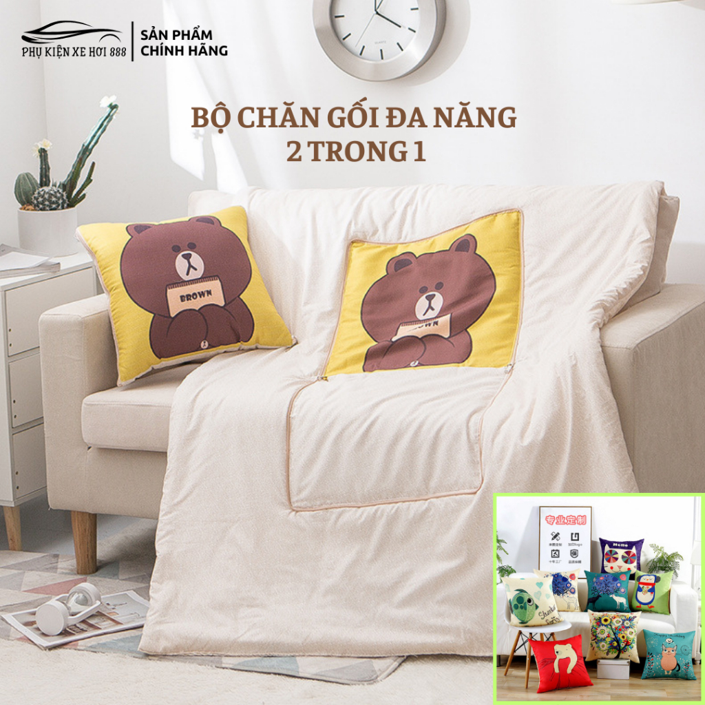 Bộ Chăn Gối Đa Năng 2 Trong 1 Tiện Dụng, Chăn Gối Gấp Gọn Dùng Trong Ô Tô, Du Lịch, Văn Phòng
